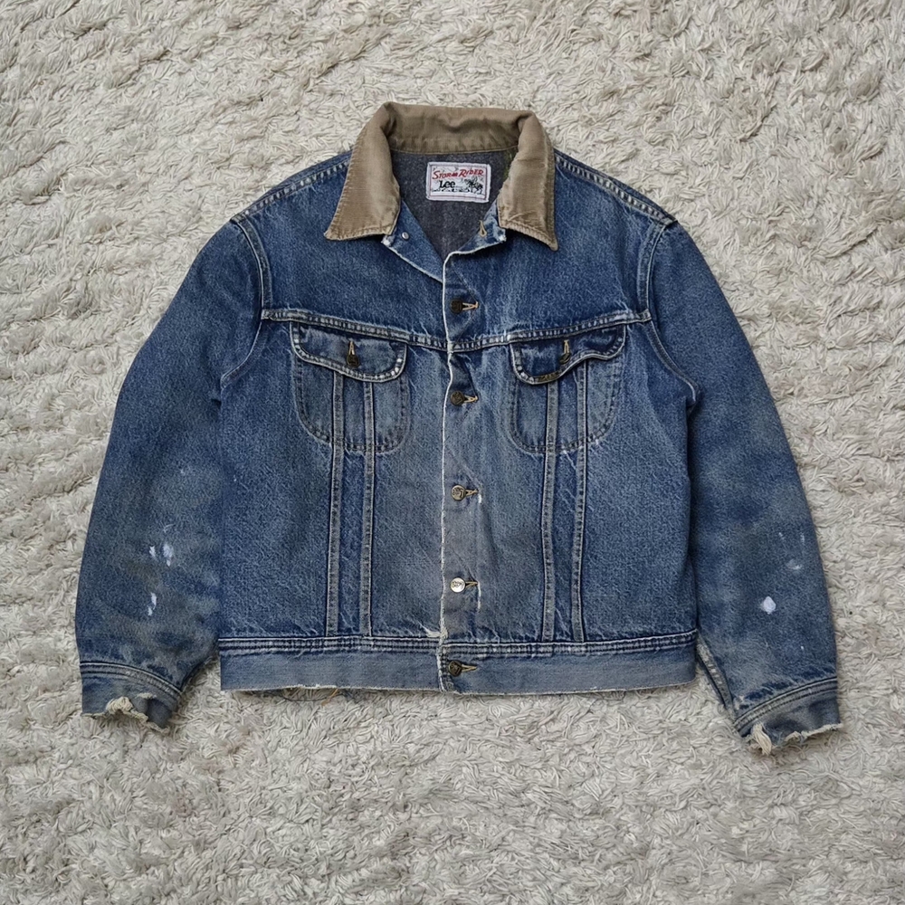 VTG 80s Lee Storm Rider Distressed Blanket Lined Denim Jacket XL/44